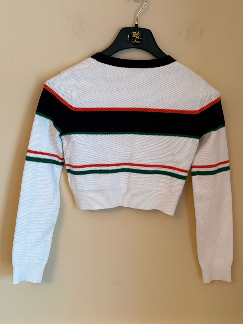 Urban Revivo White Striped Cropped Cardigan Sweater Cotton Blend US 4 - Picture 2 of 6